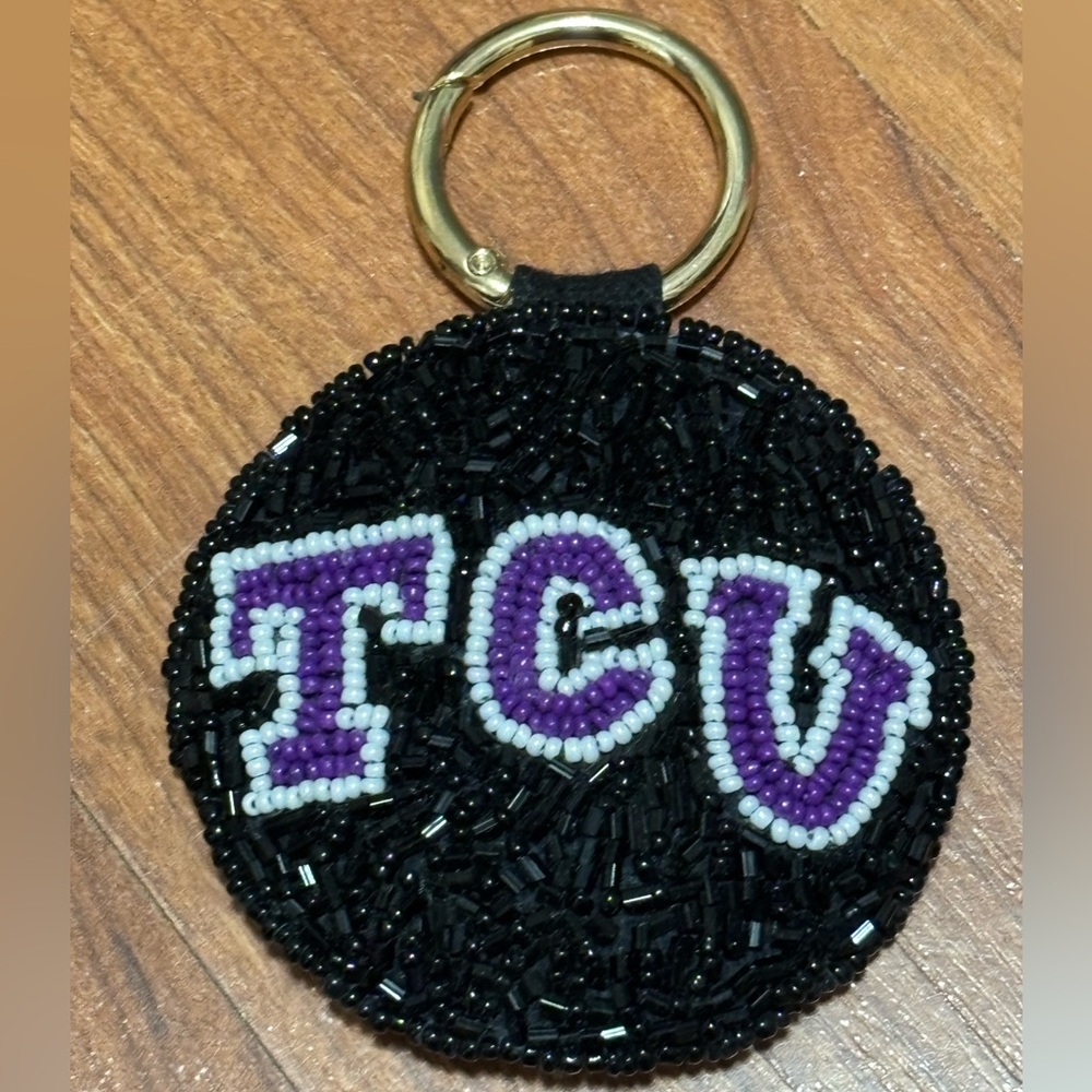 NEW Texas Christian University TCU Beaded Keychain Game Days
